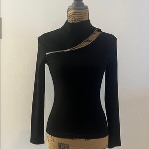 CBR Black Long Sleeve Top with Asymmetrical Zipper